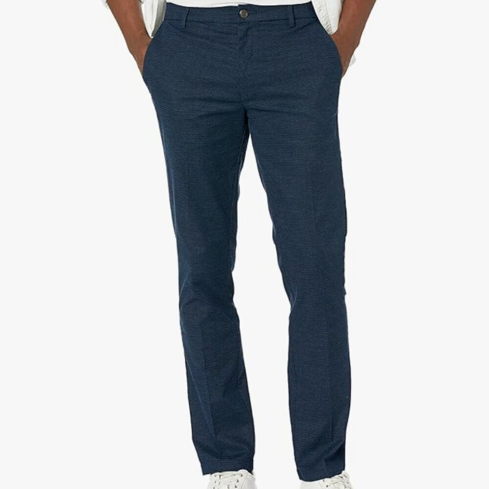 Goodthreads Slim-Fit Wrinkle-Free Comfort Stretch Chino, Navy Houndstooth, 33x29